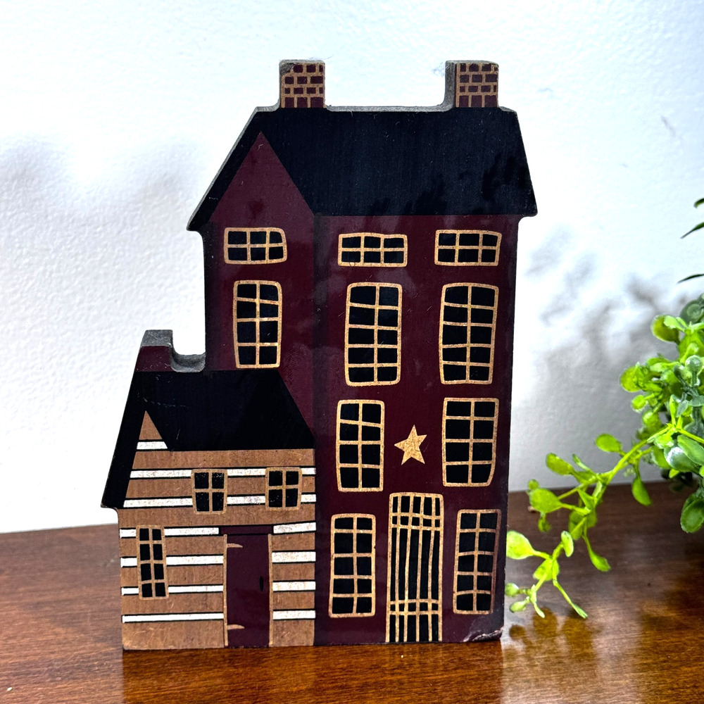 Vintage Primitive Decor House Shelf Sitter Wooden by Donna White 6"